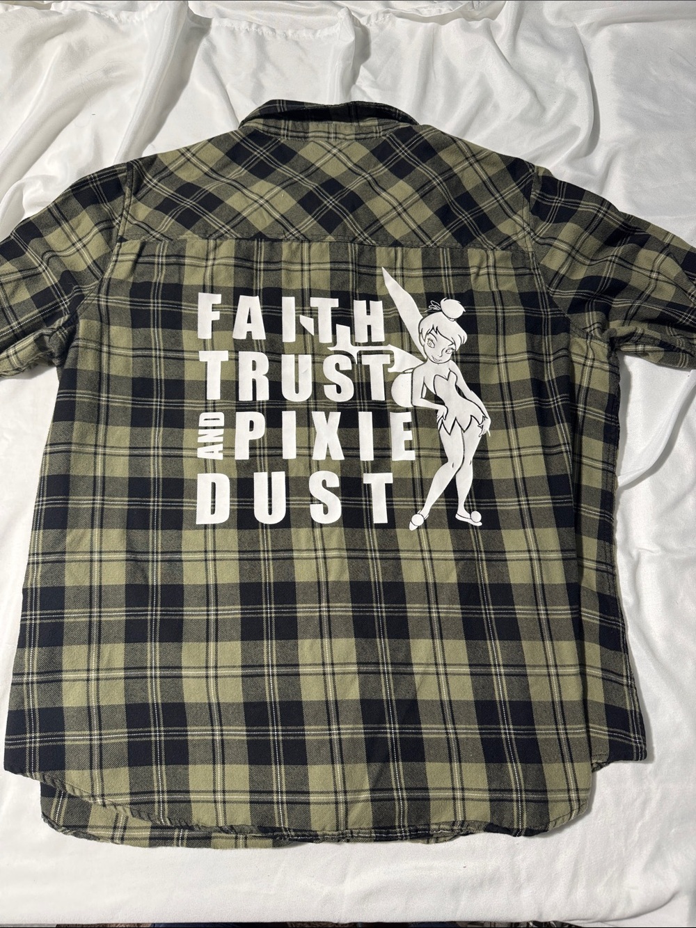 Disney Tinker Bell Plaid Flannel Shirt Faith Trust & Pixie Dust Women’s US XL